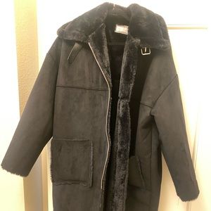 Black Shearling Oversized Coat